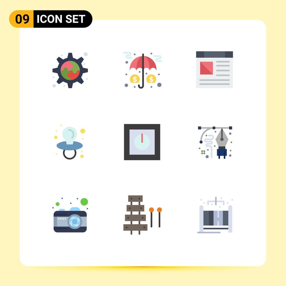 9 universell platt färger uppsättning för webb och mobil tillämpningar Produkter enheter app nippel bebis redigerbar vektor design element