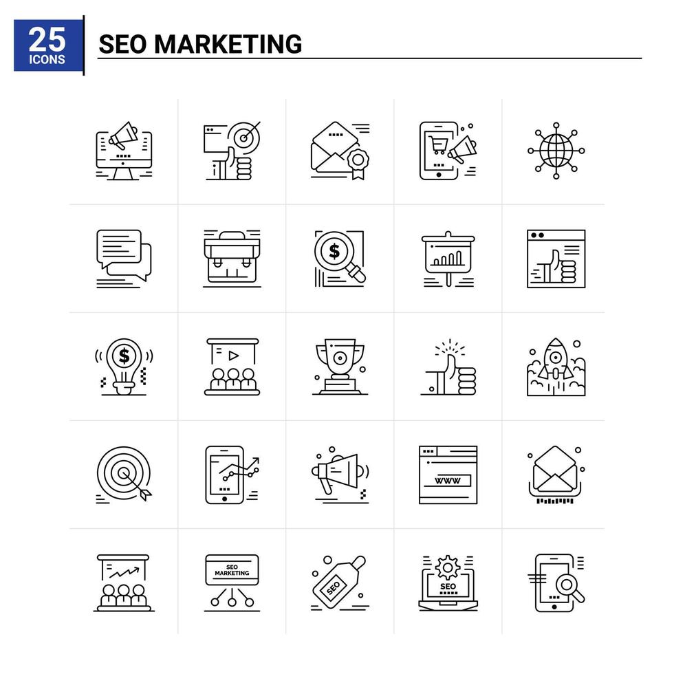 25 SEO-Marketing-Icon-Set Vektorhintergrund vektor