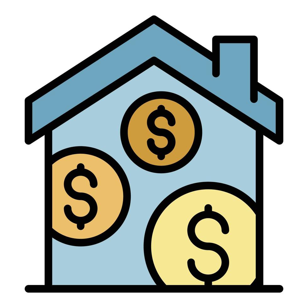 pengar hus ikon Färg översikt vektor