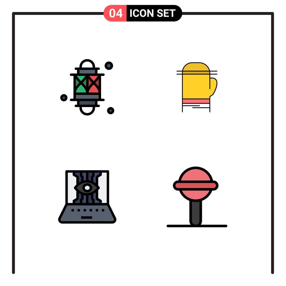 Gruppe von 4 modernen Filledline-Flachfarben für Laternen-Wissenschaftslampe Mikrowellentechnik editierbare Vektordesign-Elemente vektor