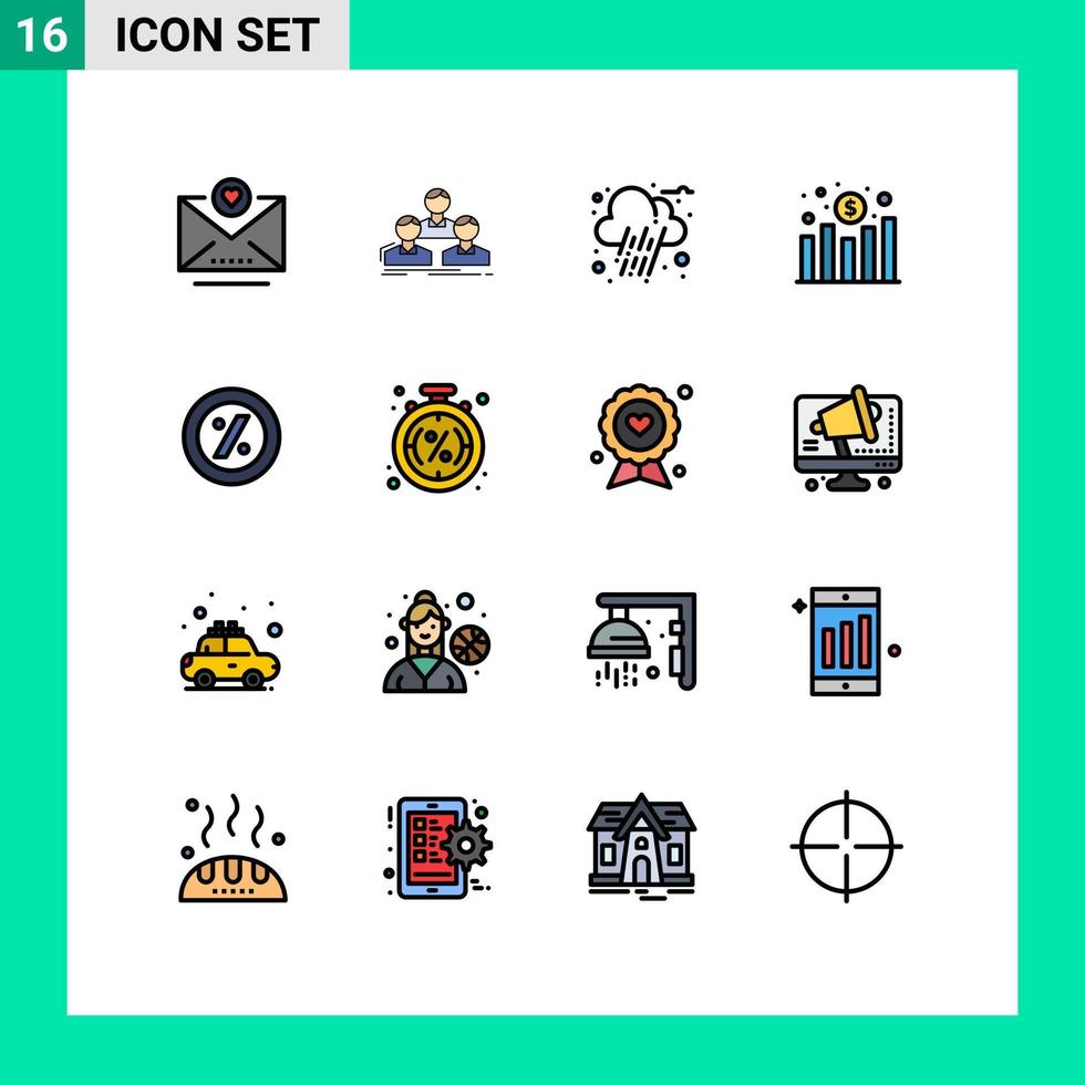 16 thematische Vektor-Flachfarben gefüllte Linien und editierbare Symbole für Preis-E-Commerce-Herbstumsatzsteigerung editierbare kreative Vektordesign-Elemente vektor