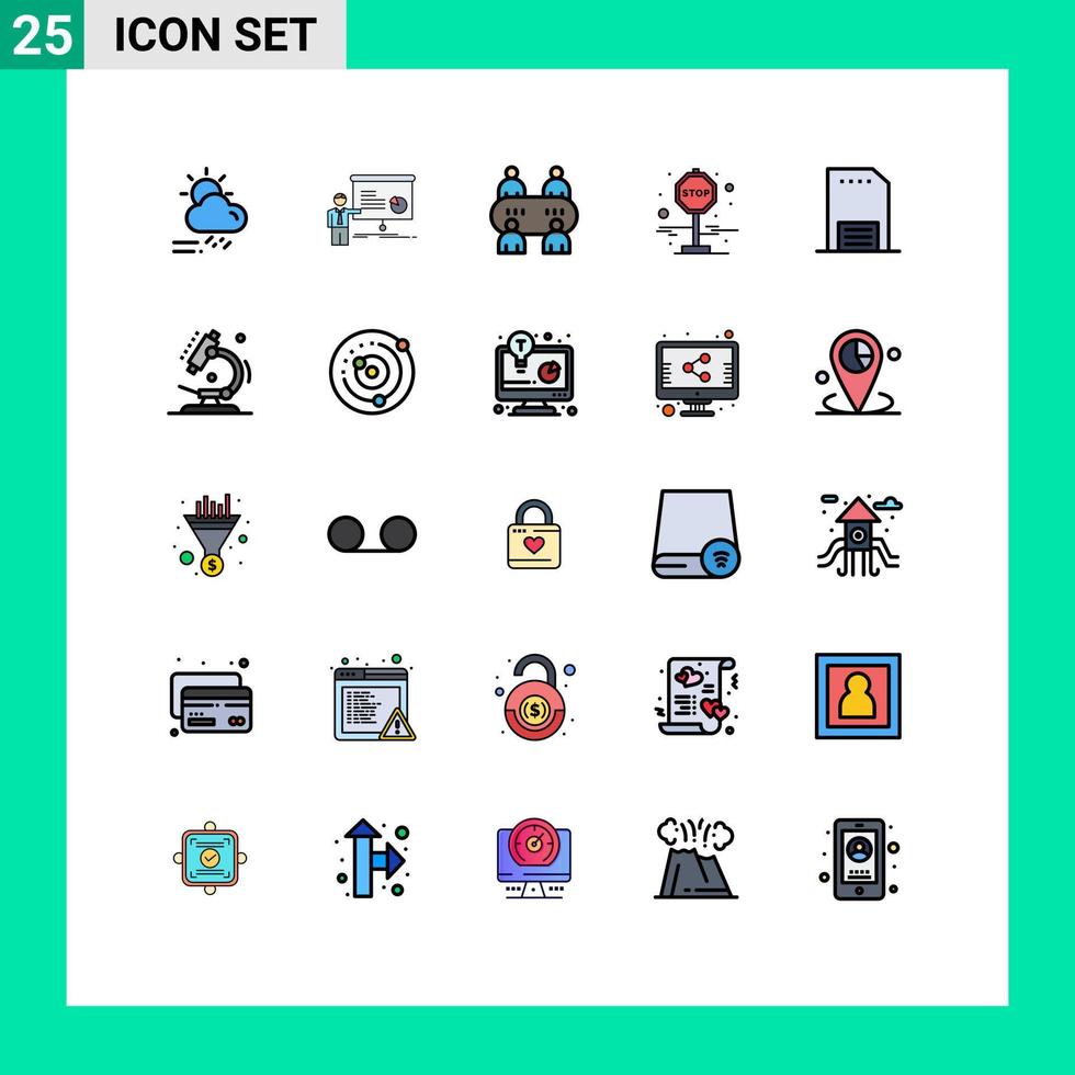 piktogram uppsättning av 25 enkel fylld linje platt färger av Kontakt sluta Rapportera resa tabell redigerbar vektor design element