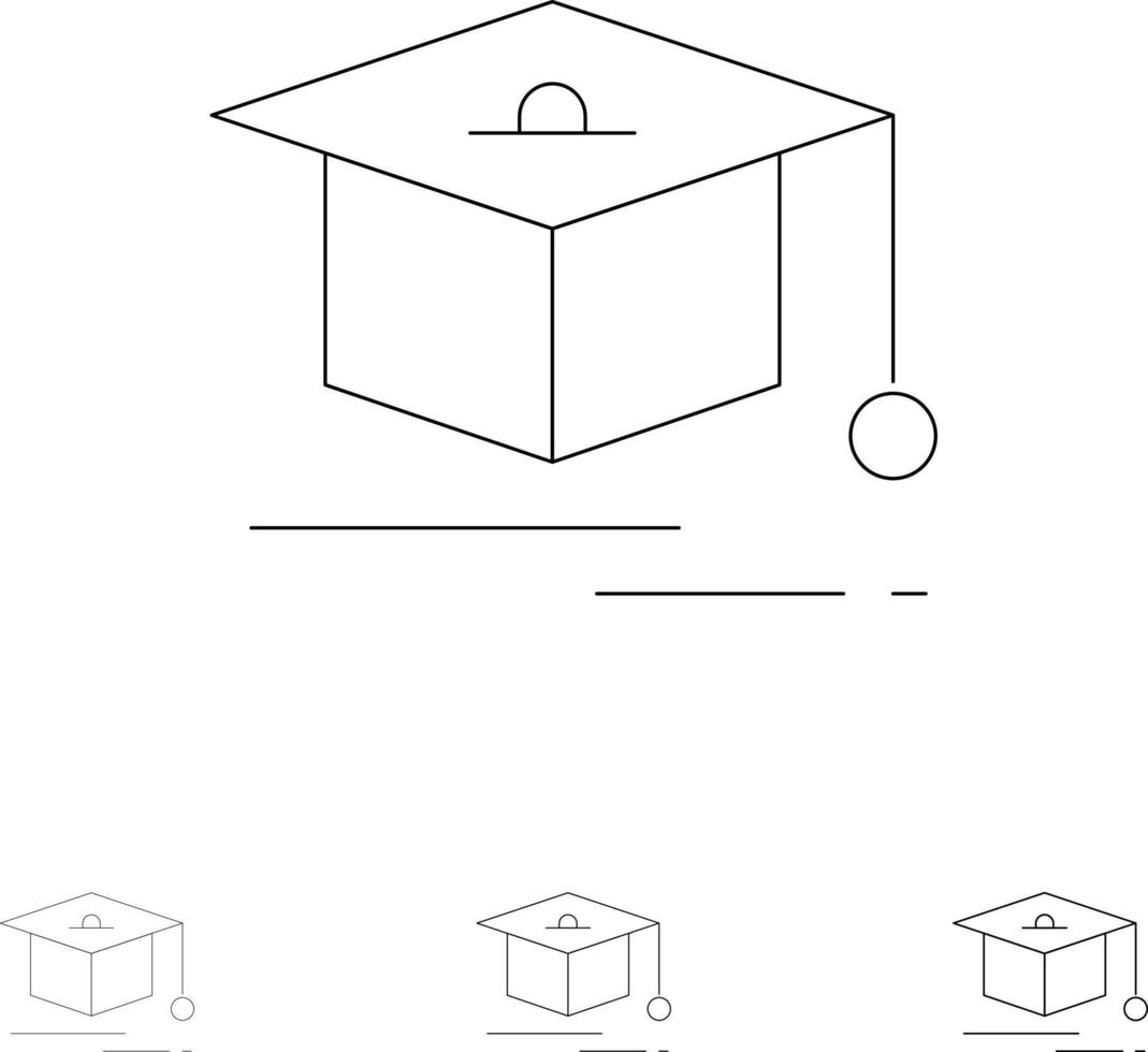 kappenbildungsabschluss fett und dünn schwarze linie symbolsatz vektor