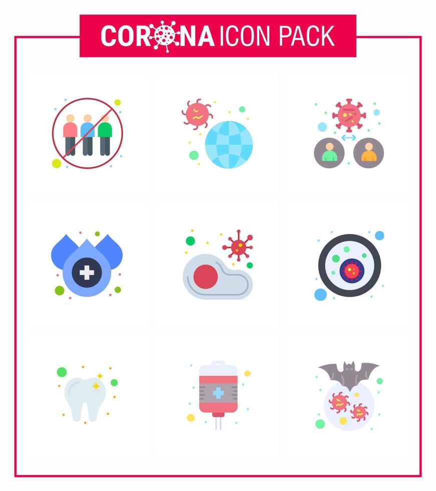 Corona-Virus-Prävention covid19-Tipps zur Vermeidung von Verletzungen 9 flaches Farbsymbol zur Präsentation Wasser-Blut-Pandemie-Virus Menschen virales Coronavirus 2019nov-Krankheitsvektor-Designelemente vektor