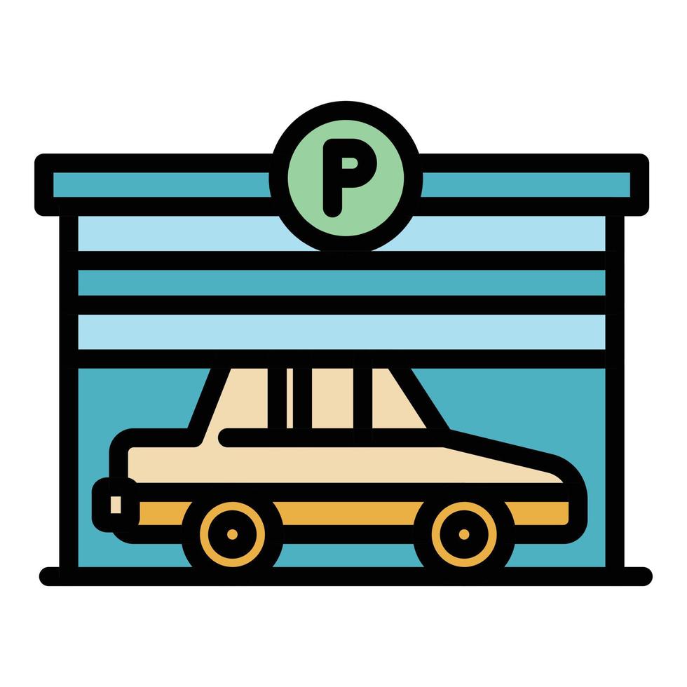 parkering garage ikon Färg översikt vektor