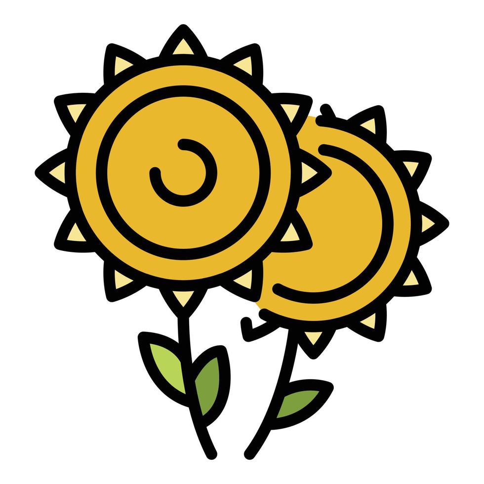 Zwei Sonnenblumen Symbol Farbe Umriss Vektor