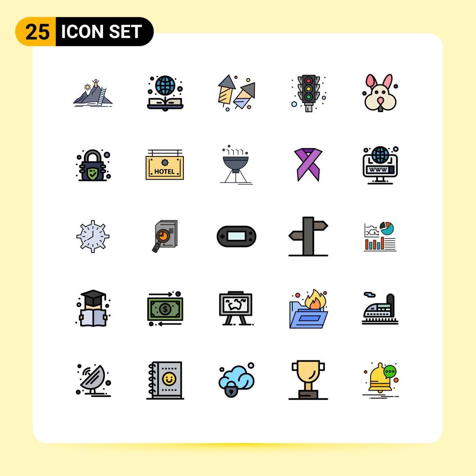 modern uppsättning av 25 fylld linje platt färger pictograph av trafik ljus uppkopplad bok ny år diwali redigerbar vektor design element