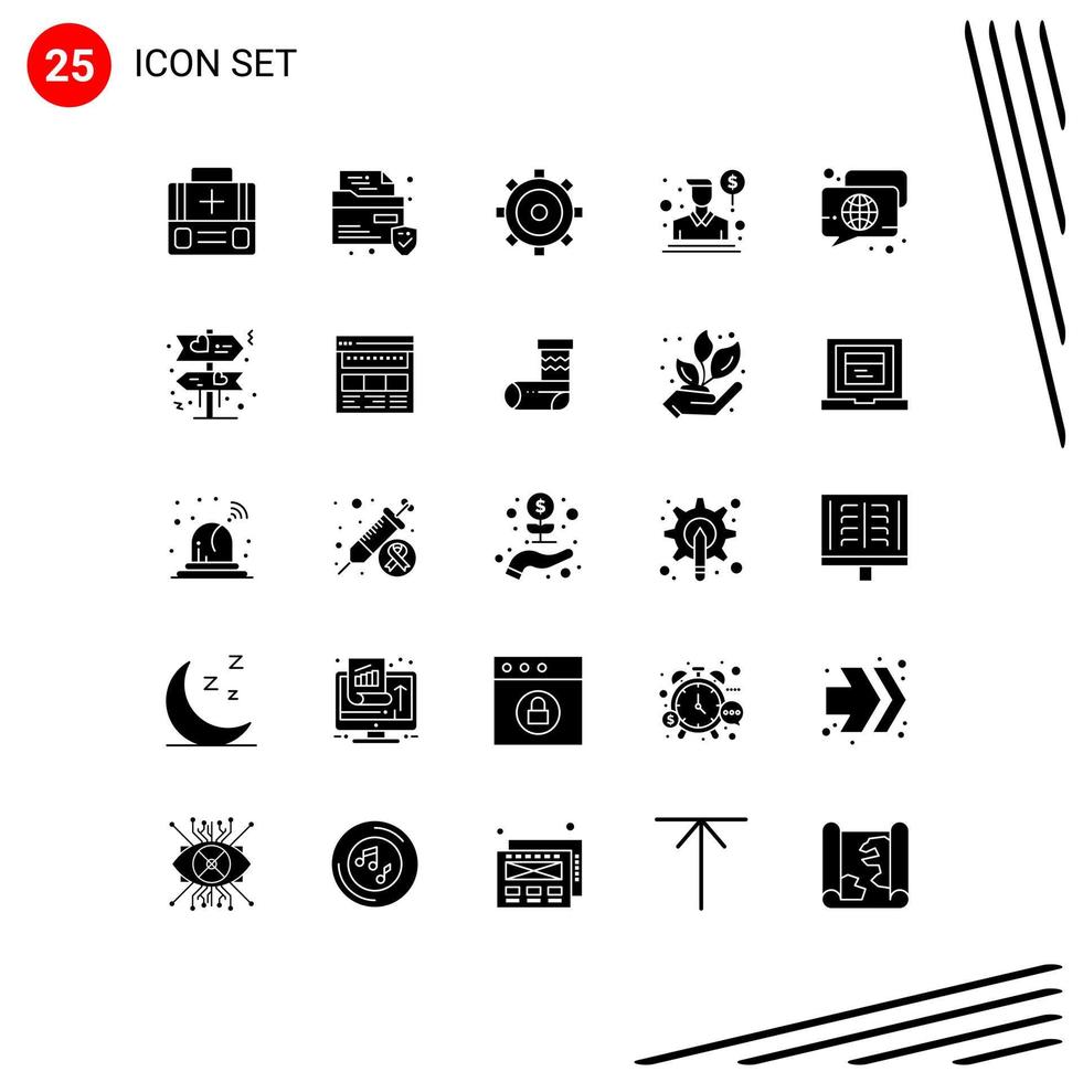 25 universell fast glyf tecken symboler av klot bubbla redskap försäljare person redigerbar vektor design element