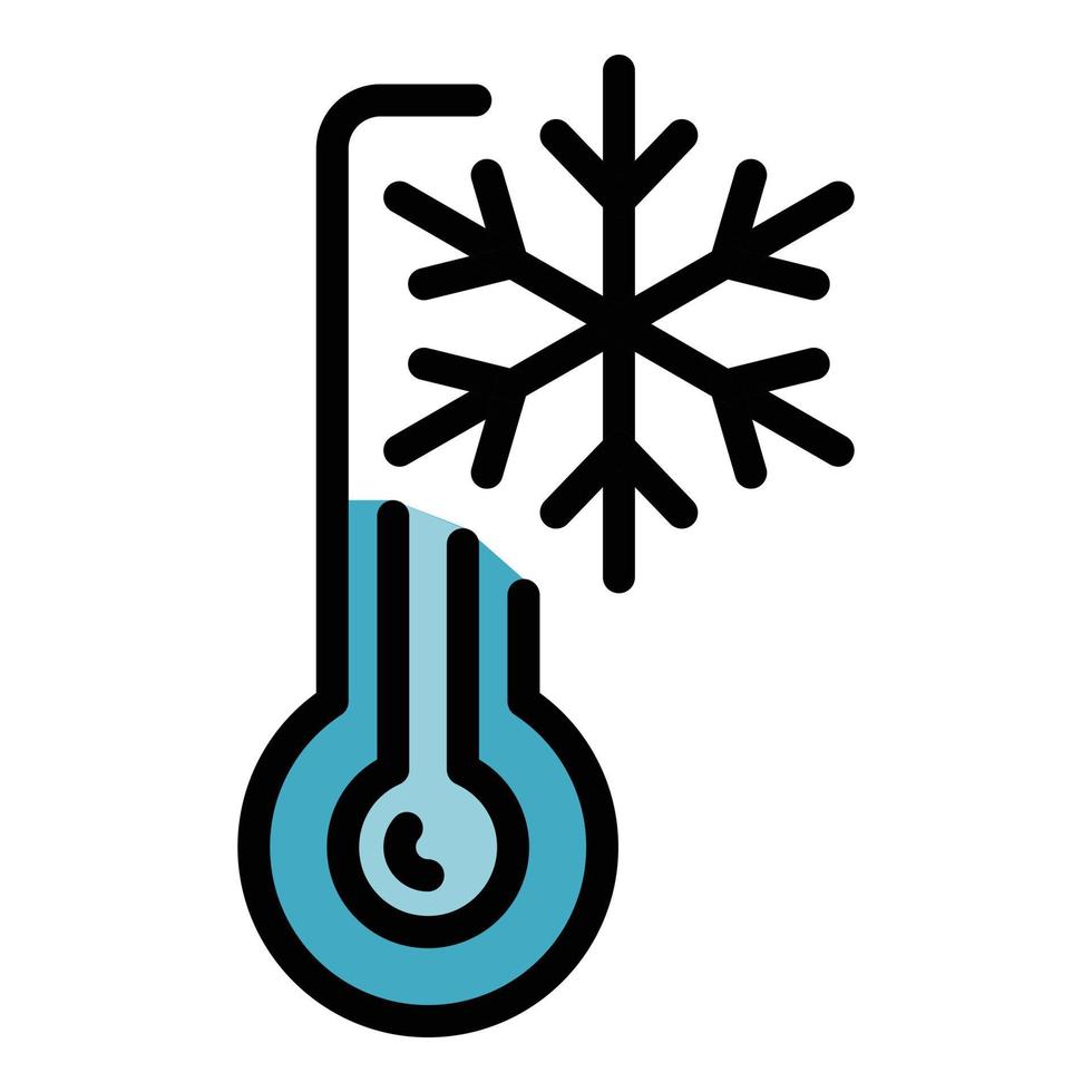 Schneeflocke Thermometer Symbol Farbe Umriss Vektor