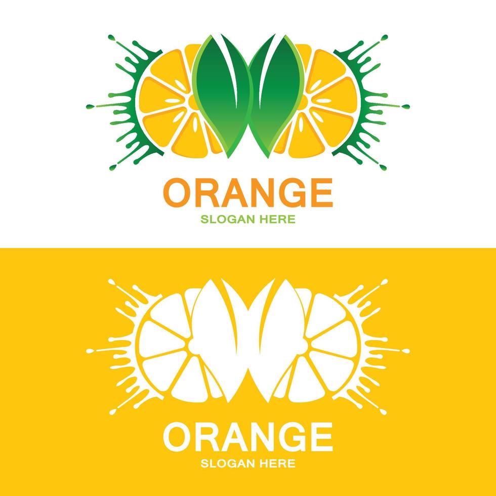 orangefarbenes Logo-Design, frischer Obstvektor, passendes Design für Obstläden, Bannervorlage, orangefarbenes Fruchtsymbol vektor