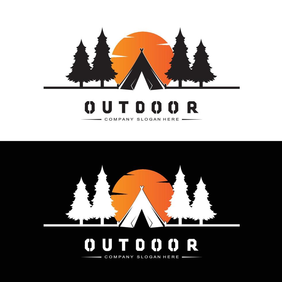 Lagerfeuer-Logo-Design, Camping-Vektor, Holzfeuer und Walddesign vektor