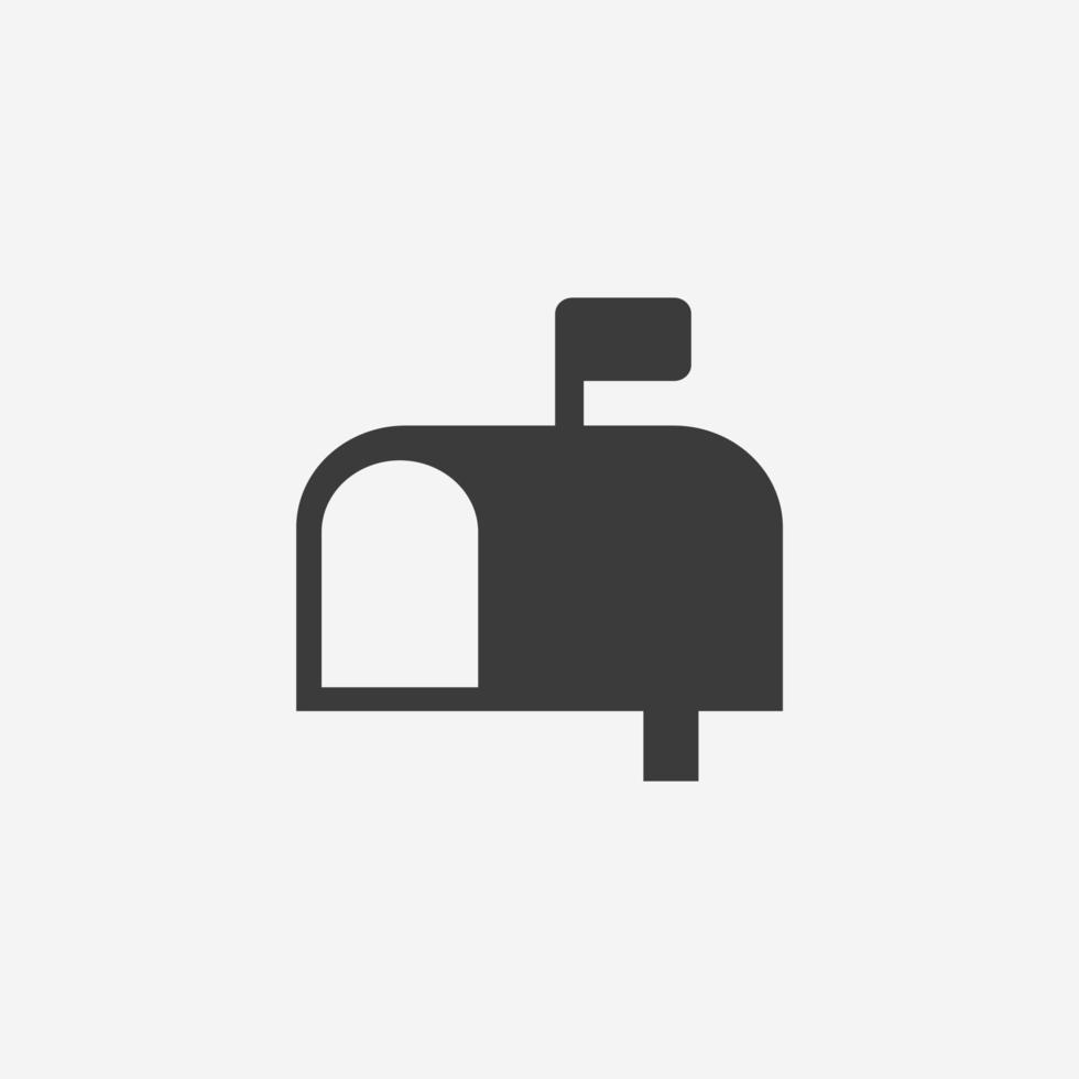 Mailbox-Vektorsymbol. post, umschlag, kommunikation, brief, e-mail, adresse, senden, box symbol zeichen vektor