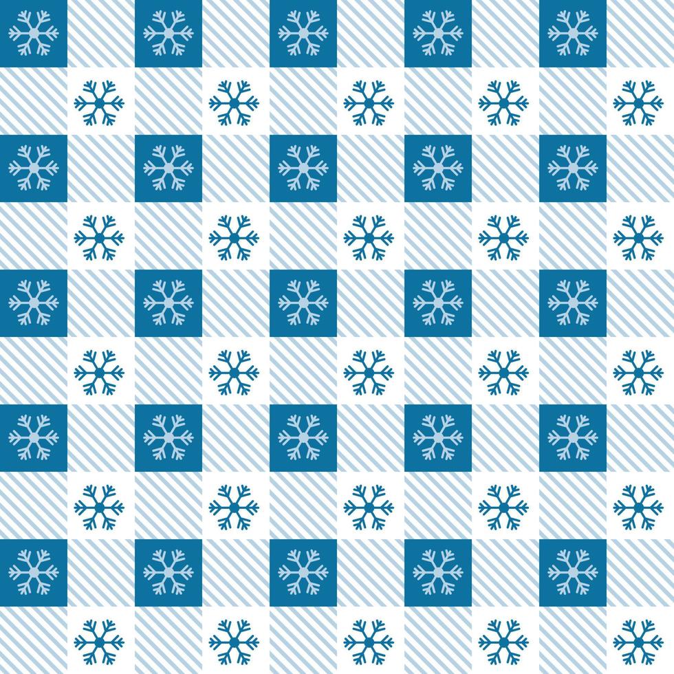 rutig jul mönster med snöflingor. sömlös blå gingham bakgrund. scandinavian vinter- vichy bakgrund. vektor Semester skriva ut