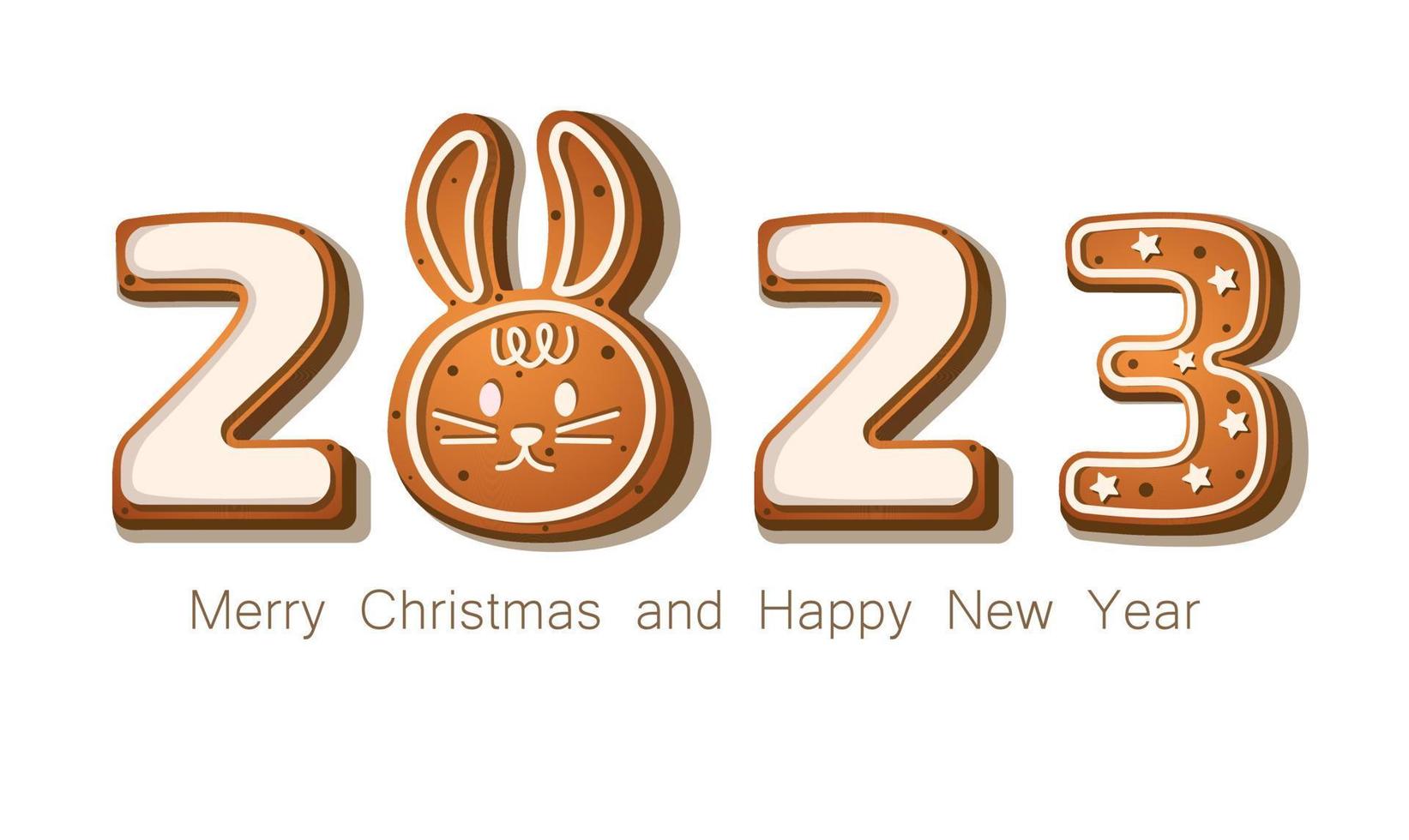 Lebkuchenplätzchen in Form von Zahlen und einem Hasen, einem Symbol des Hasen 2023. im Cartoon-Stil auf weißem Hintergrund vektor