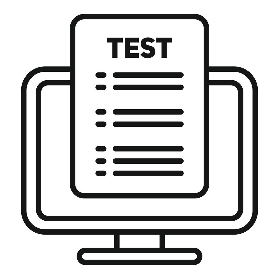 Online-PC-Testsymbol Umrissvektor. Papierscheck vektor