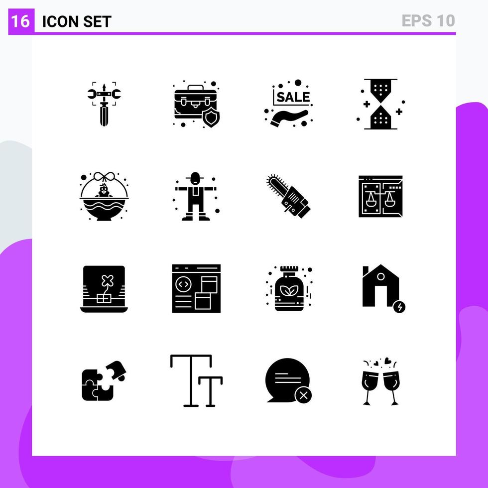 modern uppsättning av 16 fast glyfer och symboler sådan som vänta timer skydd skydda sand befordran försäljning redigerbar vektor design element