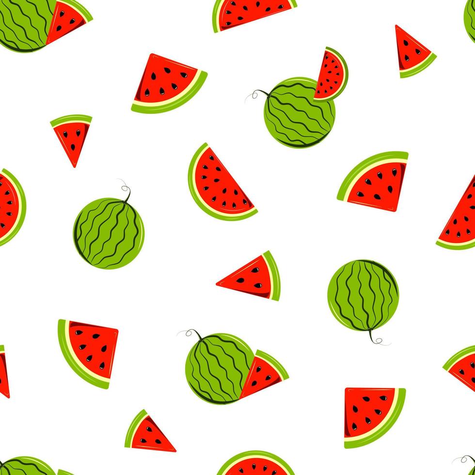 Vektor-Illustration-Muster mit Wassermelonen. Nahtloses Muster mit tropischen Früchten für die Sommersaison. vektor