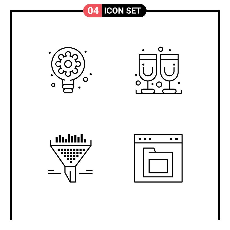 mobile schnittstellenlinie satz von 4 piktogrammen von kreativen trichterzahnrad-saftglas-browser-editierbaren vektordesignelementen vektor