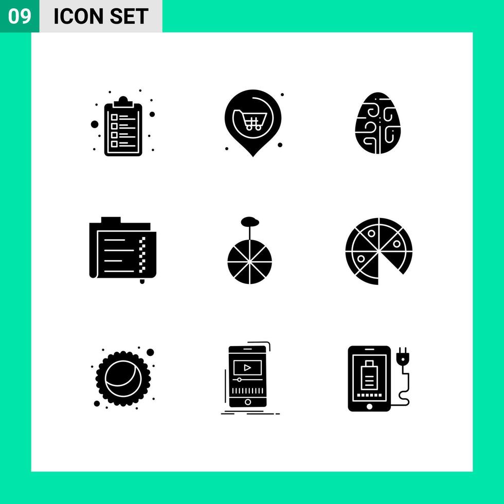 9 universelle solide Glyphen für Web- und mobile Anwendungen Raddatei Dekoration Dokumentarchiv bearbeitbare Vektordesign-Elemente vektor