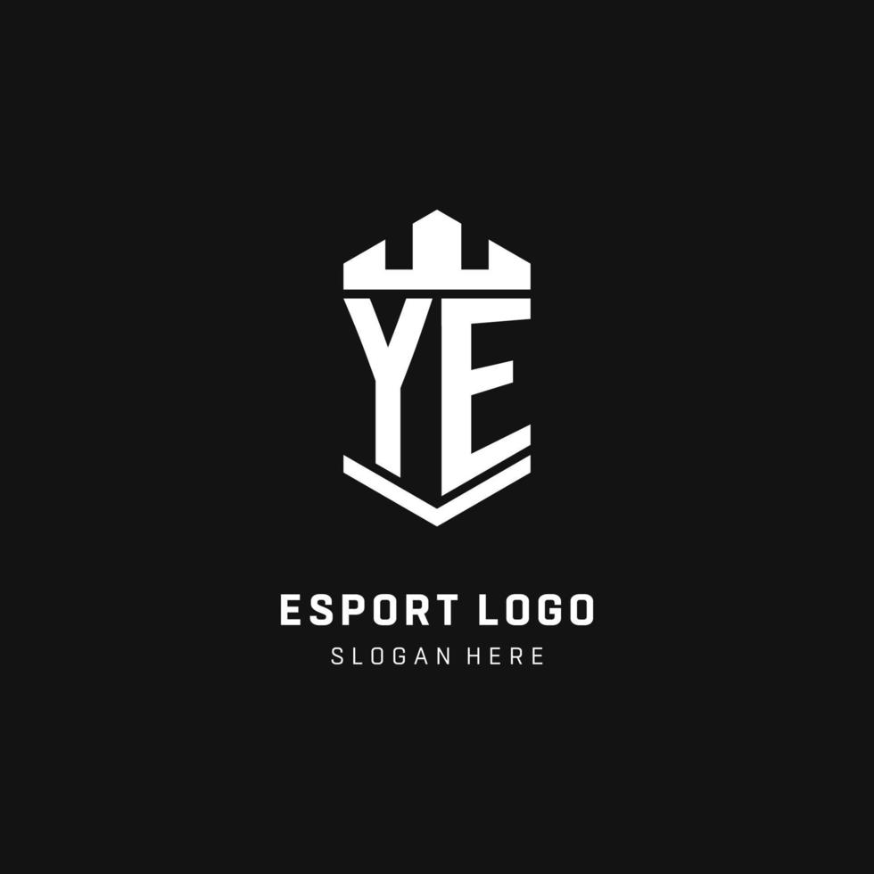 YE-Monogramm-Logo-Initiale mit Kronen- und Schildschutzform vektor