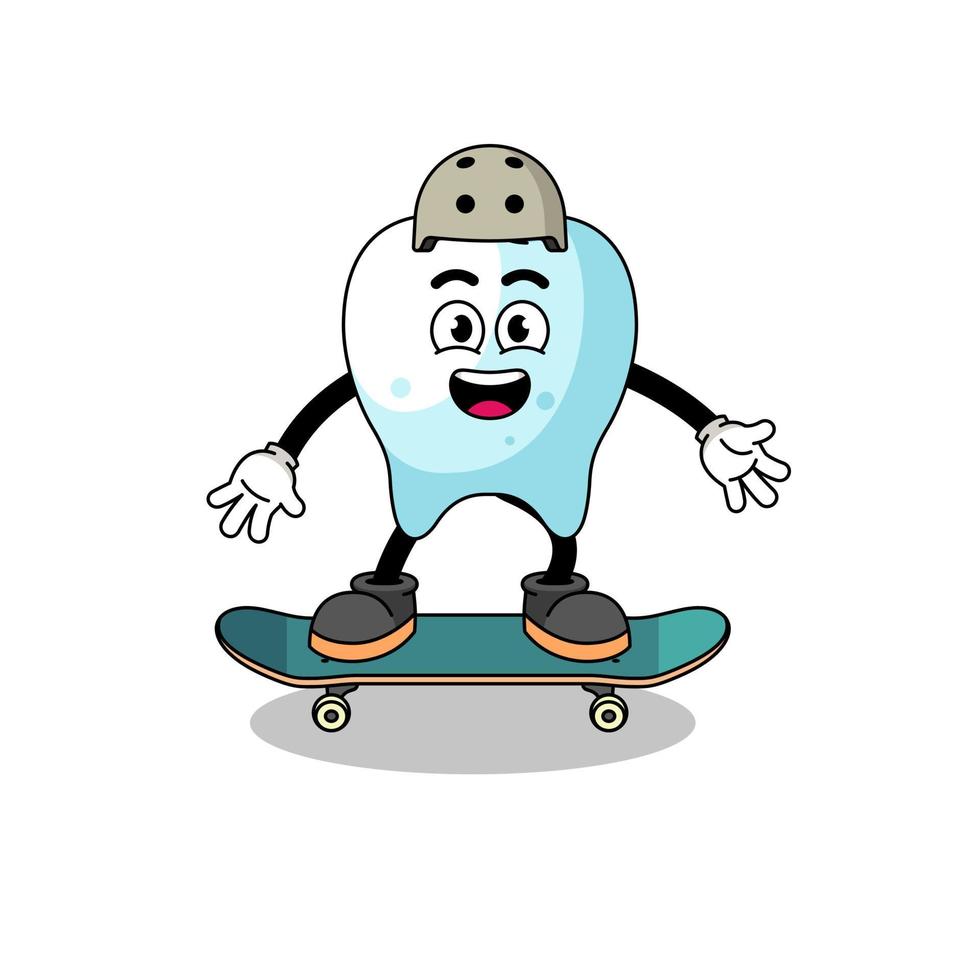 tand maskot spelar en skateboard vektor