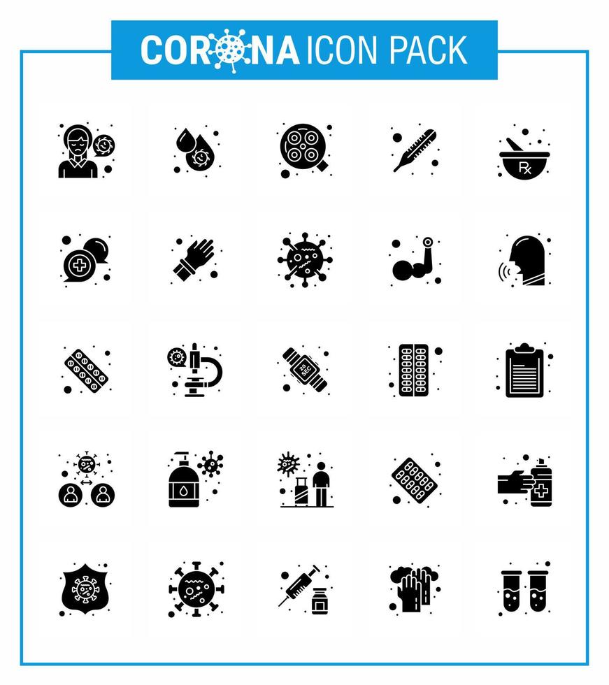 25 solide Glyphen-Virenvirus-Corona-Icon-Packs wie Schüsseltemperatur-Fieber-Fieber-Chirurgie virales Coronavirus 2019nov-Krankheitsvektor-Designelemente vektor