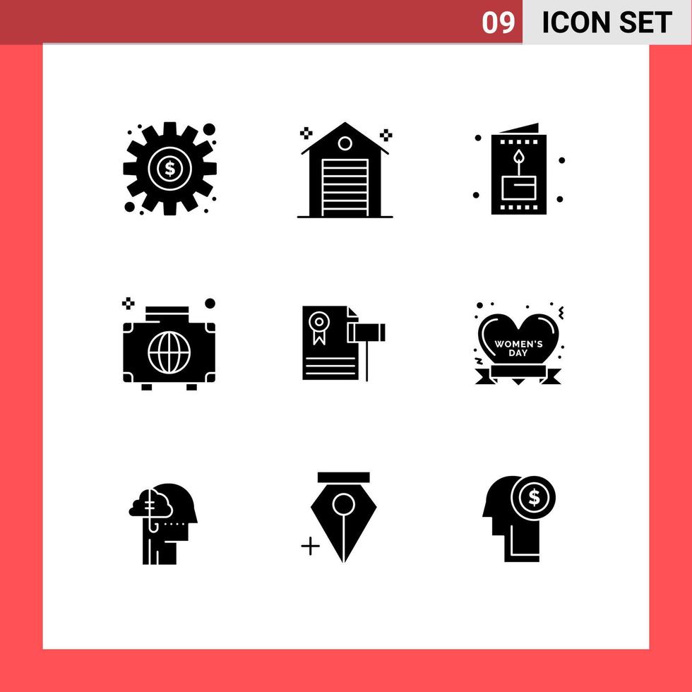 satz von 9 modernen ui-symbolen symbole zeichen für auktion internationale karte globale tasche editierbare vektordesignelemente vektor