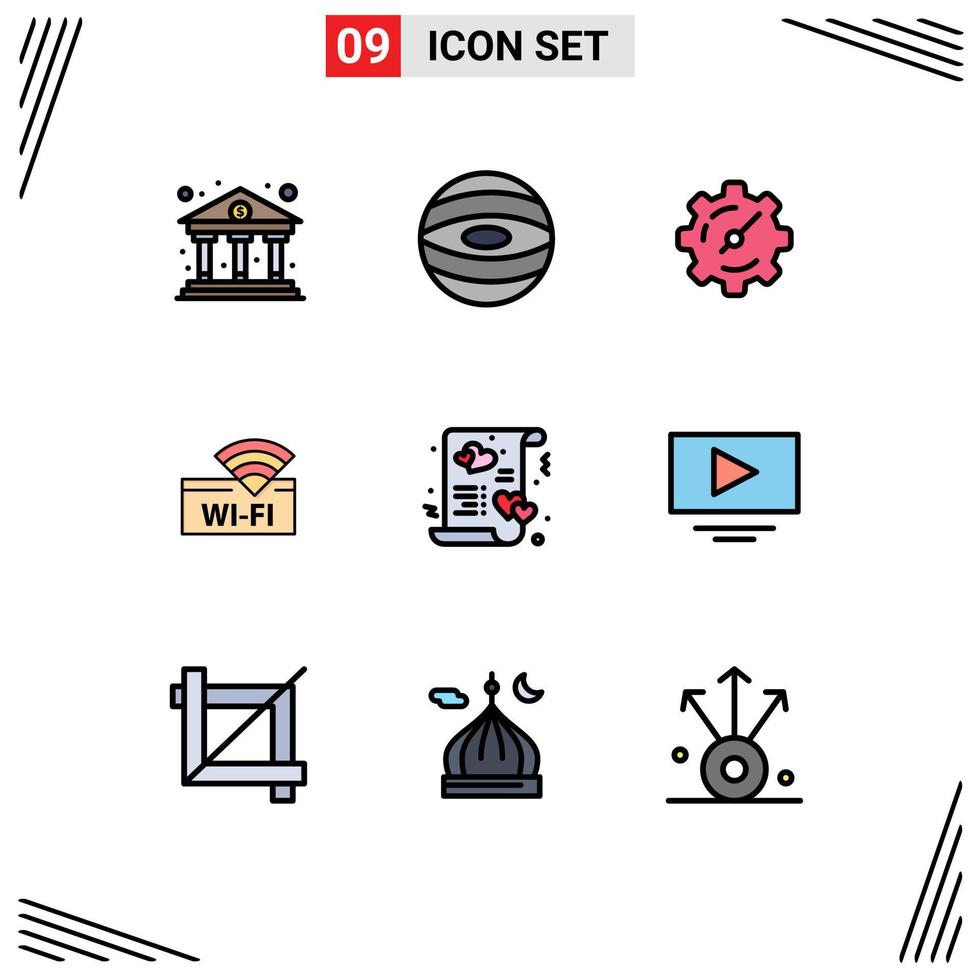 Stock Vector Icon Pack mit 9 Zeilenzeichen und Symbolen für den Liebesherzeinstellungskartenservice editierbare Vektordesignelemente