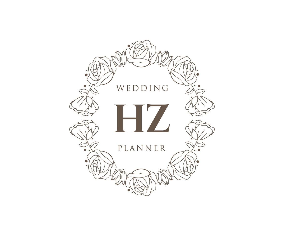 hz initialen brief hochzeitsmonogramm logos sammlung, handgezeichnete moderne minimalistische und florale vorlagen für einladungskarten, save the date, elegante identität für restaurant, boutique, café im vektor