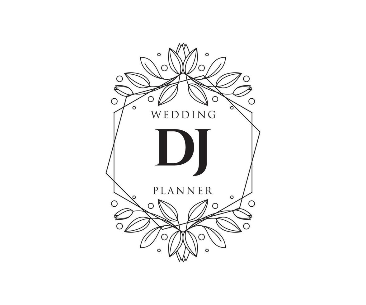 dj initialen brief hochzeitsmonogramm logos sammlung, handgezeichnete moderne minimalistische und florale vorlagen für einladungskarten, save the date, elegante identität für restaurant, boutique, café im vektor