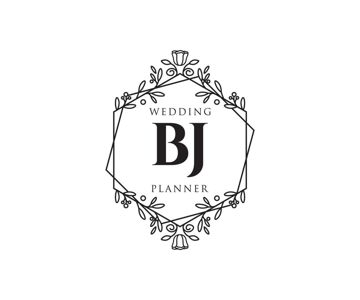 bj initialen brief hochzeitsmonogramm logos sammlung, handgezeichnete moderne minimalistische und florale vorlagen für einladungskarten, save the date, elegante identität für restaurant, boutique, café im vektor