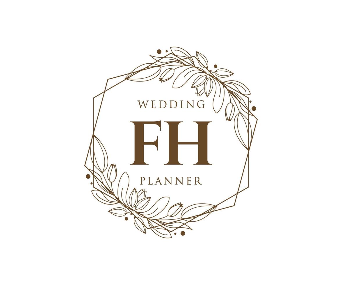 fh initialer brev bröllop monogram logotyper samling, hand dragen modern minimalistisk och blommig mallar för inbjudan kort, spara de datum, elegant identitet för restaurang, boutique, Kafé i vektor