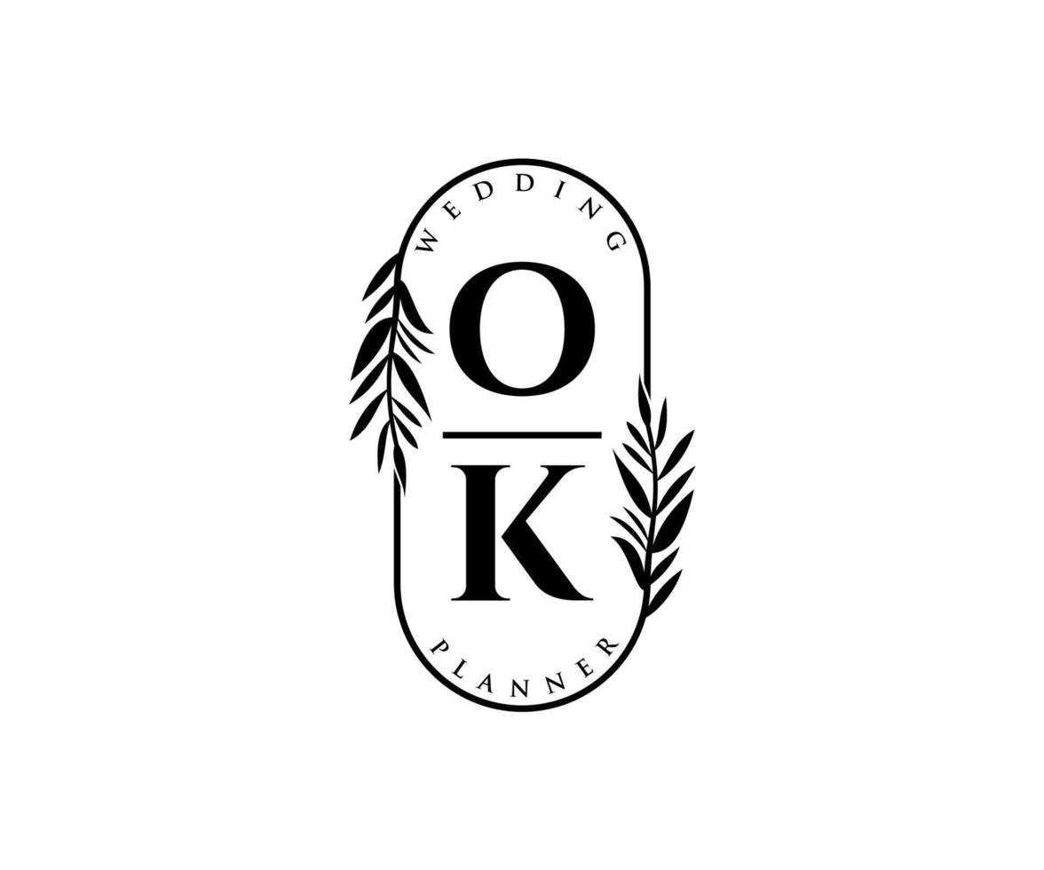 ok initialer brev bröllop monogram logotyper samling, hand dragen modern minimalistisk och blommig mallar för inbjudan kort, spara de datum, elegant identitet för restaurang, boutique, Kafé i vektor