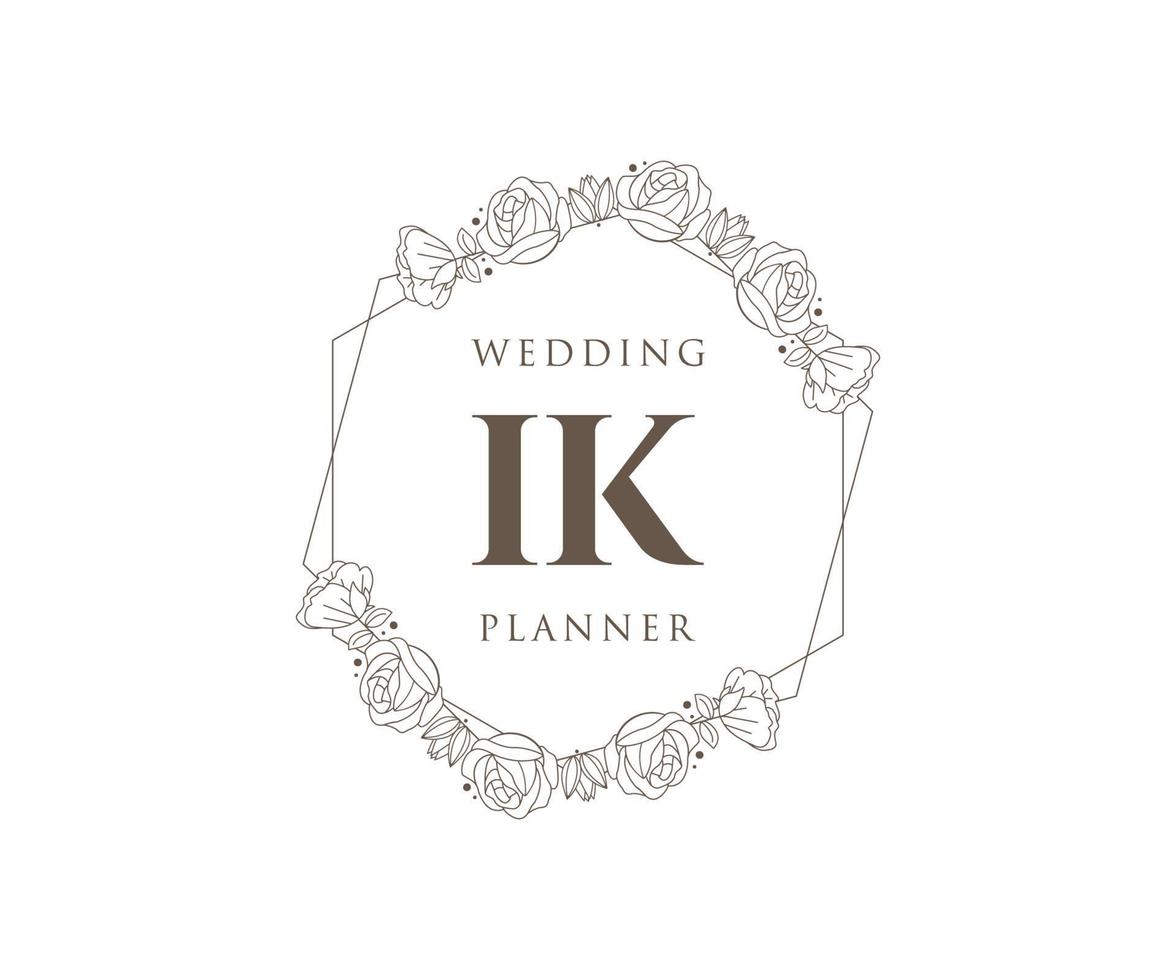 ik initialen brief hochzeit monogramm logos sammlung, handgezeichnete moderne minimalistische und florale vorlagen für einladungskarten, save the date, elegante identität für restaurant, boutique, café im vektor