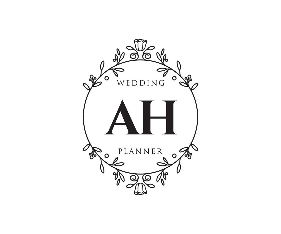 ah initialen brief hochzeitsmonogramm logos sammlung, handgezeichnete moderne minimalistische und florale vorlagen für einladungskarten, save the date, elegante identität für restaurant, boutique, café im vektor