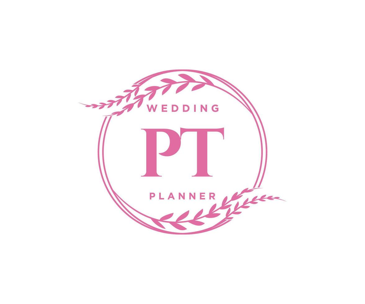 pt initialen brief hochzeit monogramm logos sammlung, handgezeichnete moderne minimalistische und florale vorlagen für einladungskarten, save the date, elegante identität für restaurant, boutique, café im vektor