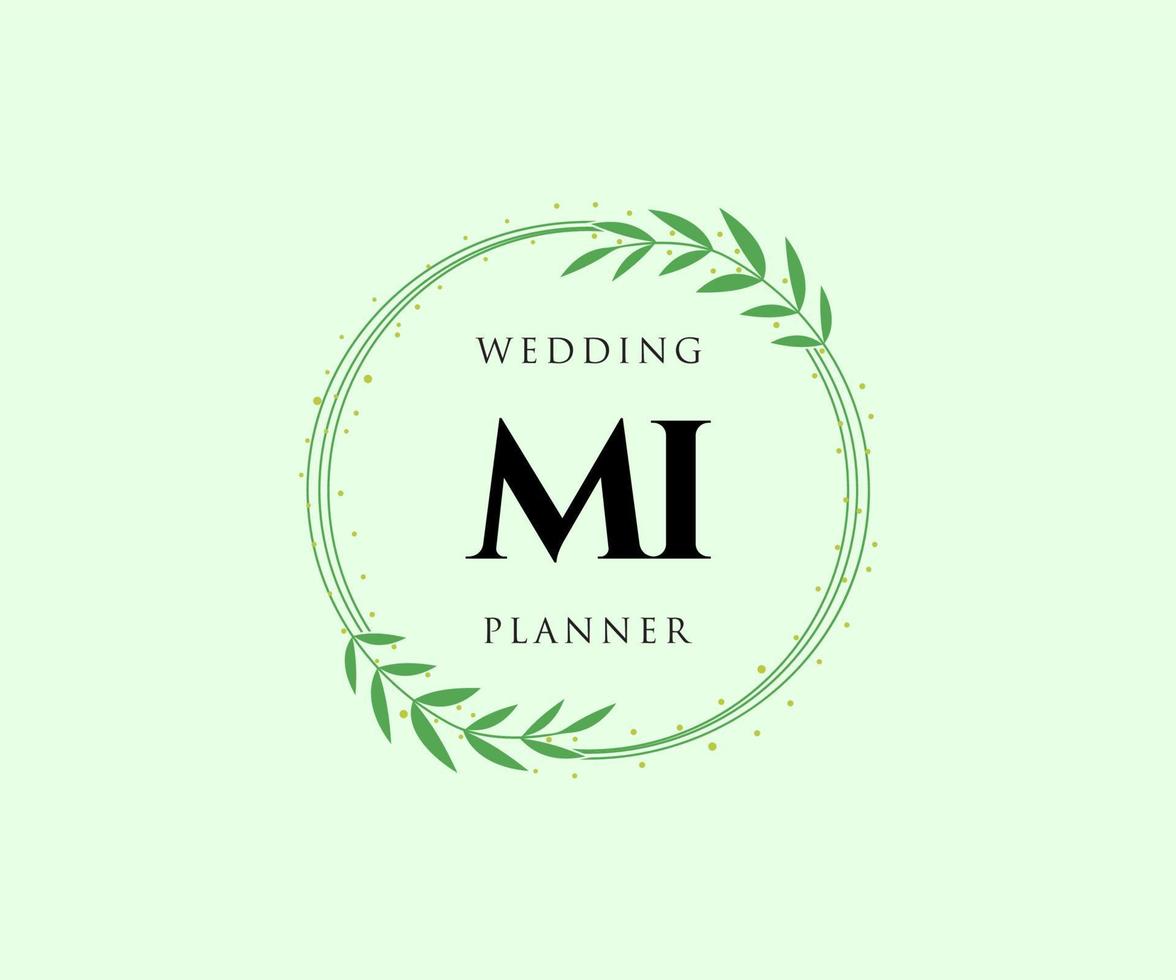 mi initialen brief hochzeitsmonogramm logos sammlung, handgezeichnete moderne minimalistische und florale vorlagen für einladungskarten, save the date, elegante identität für restaurant, boutique, café im vektor