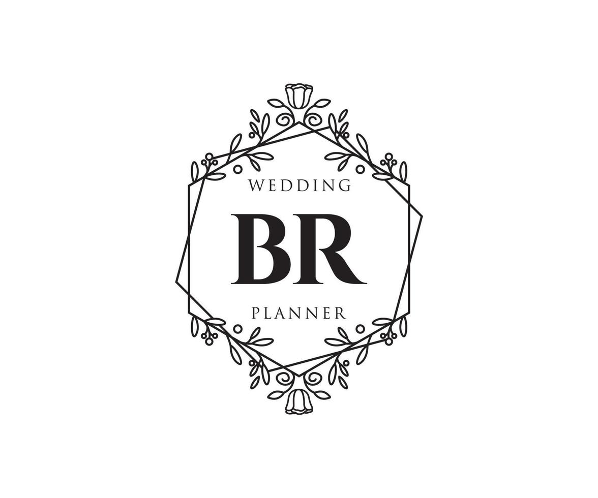 br initialen brief hochzeitsmonogramm logos sammlung, handgezeichnete moderne minimalistische und florale vorlagen für einladungskarten, save the date, elegante identität für restaurant, boutique, café im vektor