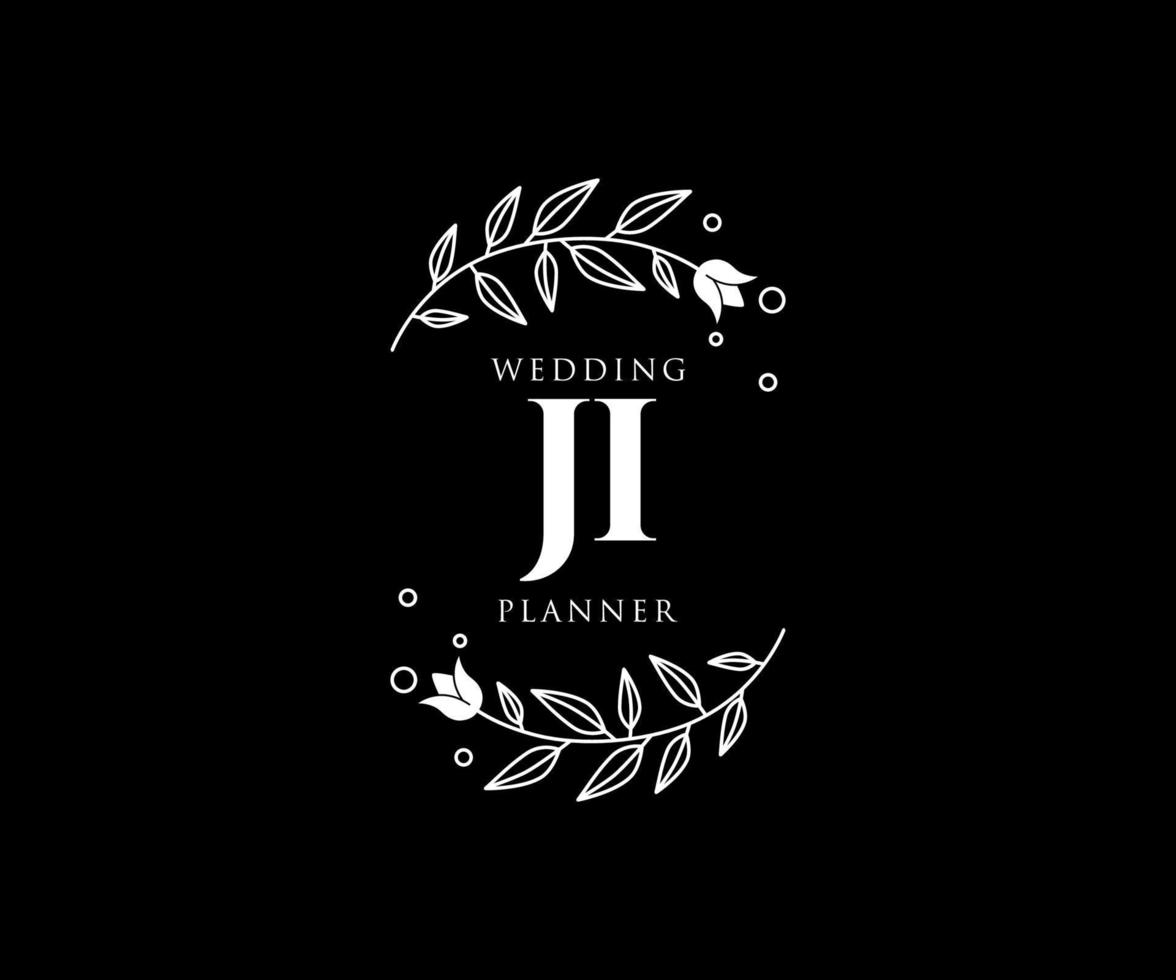 ji initialer brev bröllop monogram logotyper samling, hand dragen modern minimalistisk och blommig mallar för inbjudan kort, spara de datum, elegant identitet för restaurang, boutique, Kafé i vektor