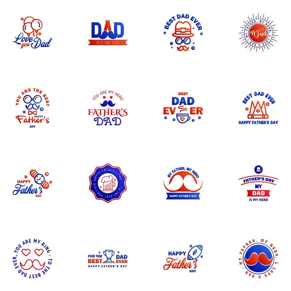 Lycklig fäder dag hälsning kort 16 blå och röd Lycklig fäder dag kort årgång retro typ font redigerbar vektor design element