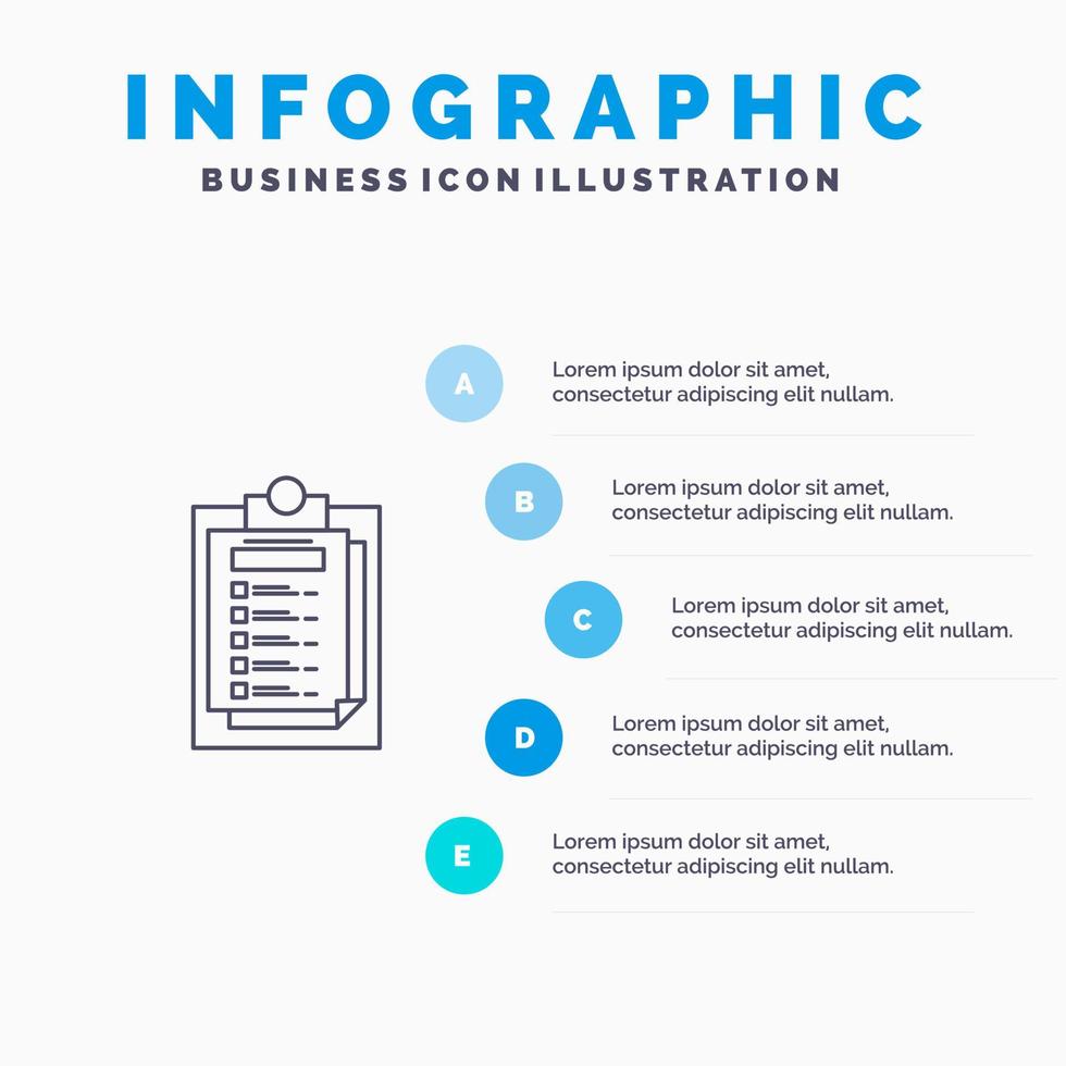 kort presentation Rapportera fil linje ikon med 5 steg presentation infographics bakgrund vektor