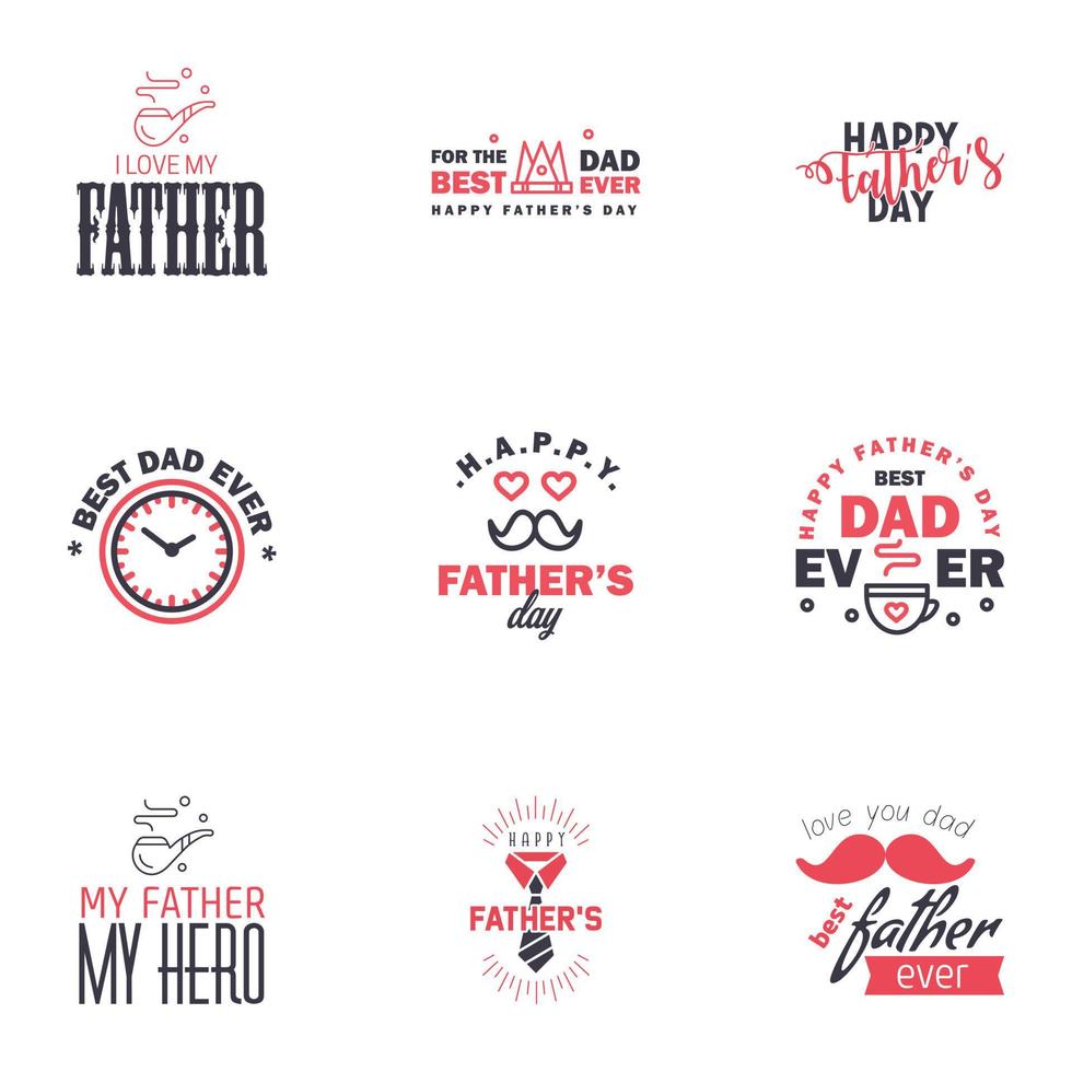 Happy Fathers Day Kalligrafie-Grußkarte 9 schwarz-rosa Typografie-Sammlung Vektor-Illustration editierbare Vektor-Design-Elemente vektor