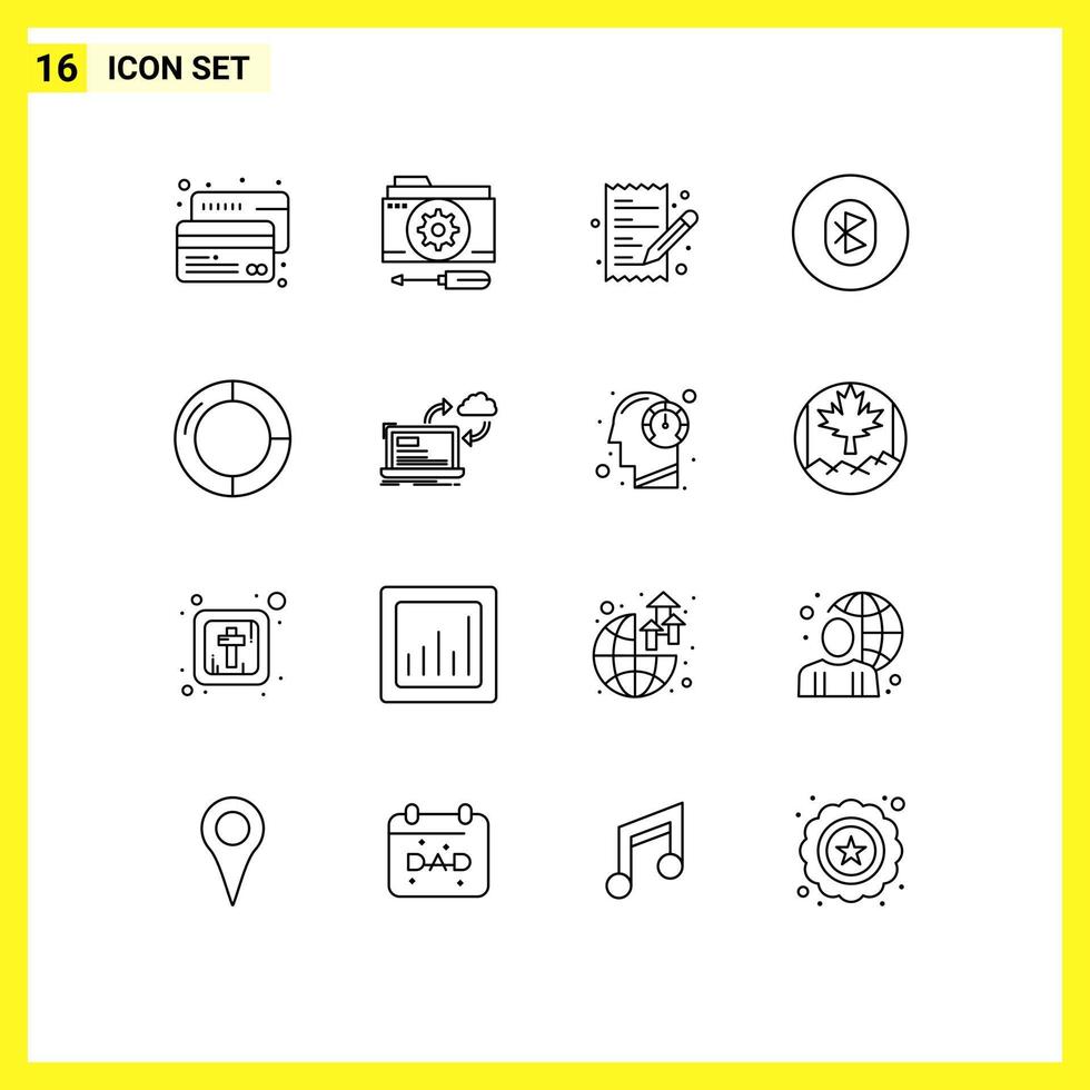 piktogram uppsättning av 16 enkel konturer av trådlös multimedia verktyg kommunikation handla redigerbar vektor design element
