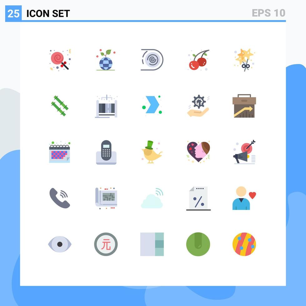 25 universell platt färger uppsättning för webb och mobil tillämpningar stirra körsbär cirkulation frukt mat redigerbar vektor design element