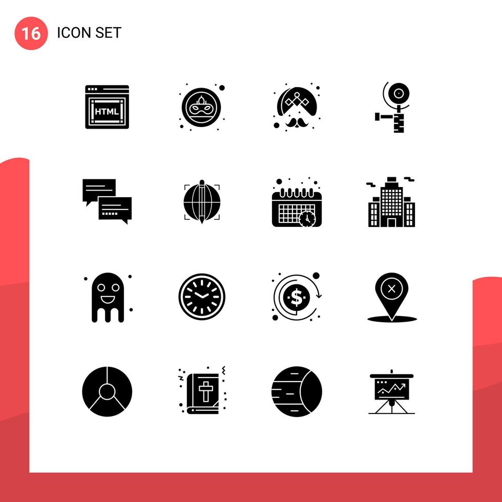 universelle Symbolsymbole Gruppe von 16 modernen soliden Glyphen von Nachrichten-Chat-Mann Schleifkonstruktion editierbare Vektordesign-Elemente vektor