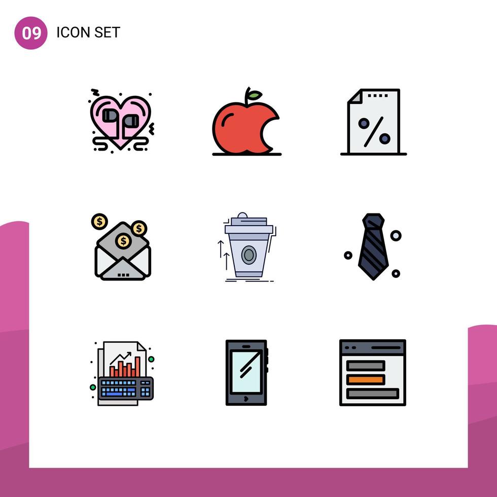Universelle Symbolsymbole Gruppe von 9 modernen Fillline-Flachfarben von Promo-Nachricht Dokument Geld Business editierbare Vektordesign-Elemente vektor
