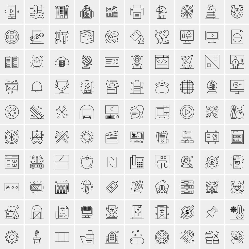 100 universell svart linje ikoner på vit bakgrund vektor