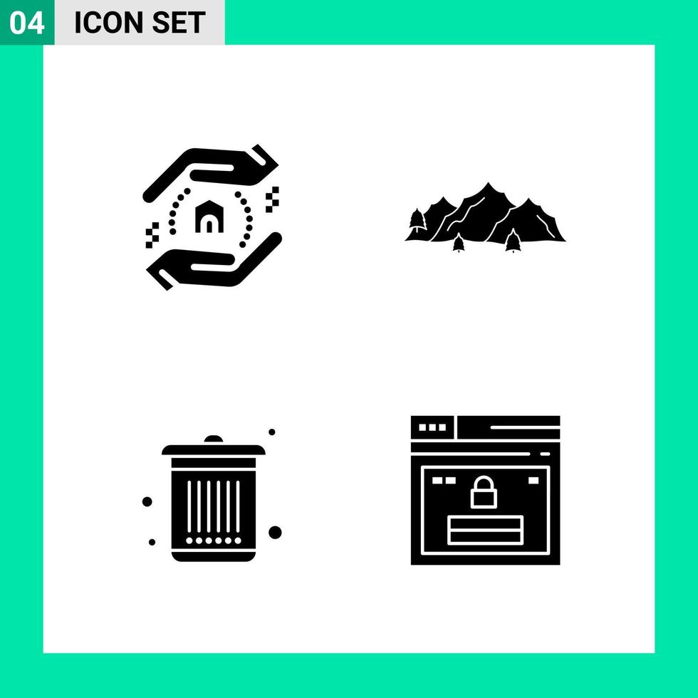 Packung mit 4 Symbolen im soliden Stil, Glyphensymbole für den Druck kreativer Zeichen, isoliert auf weißem Hintergrund 4 Symbolsatz, kreativer schwarzer Symbolvektorhintergrund vektor