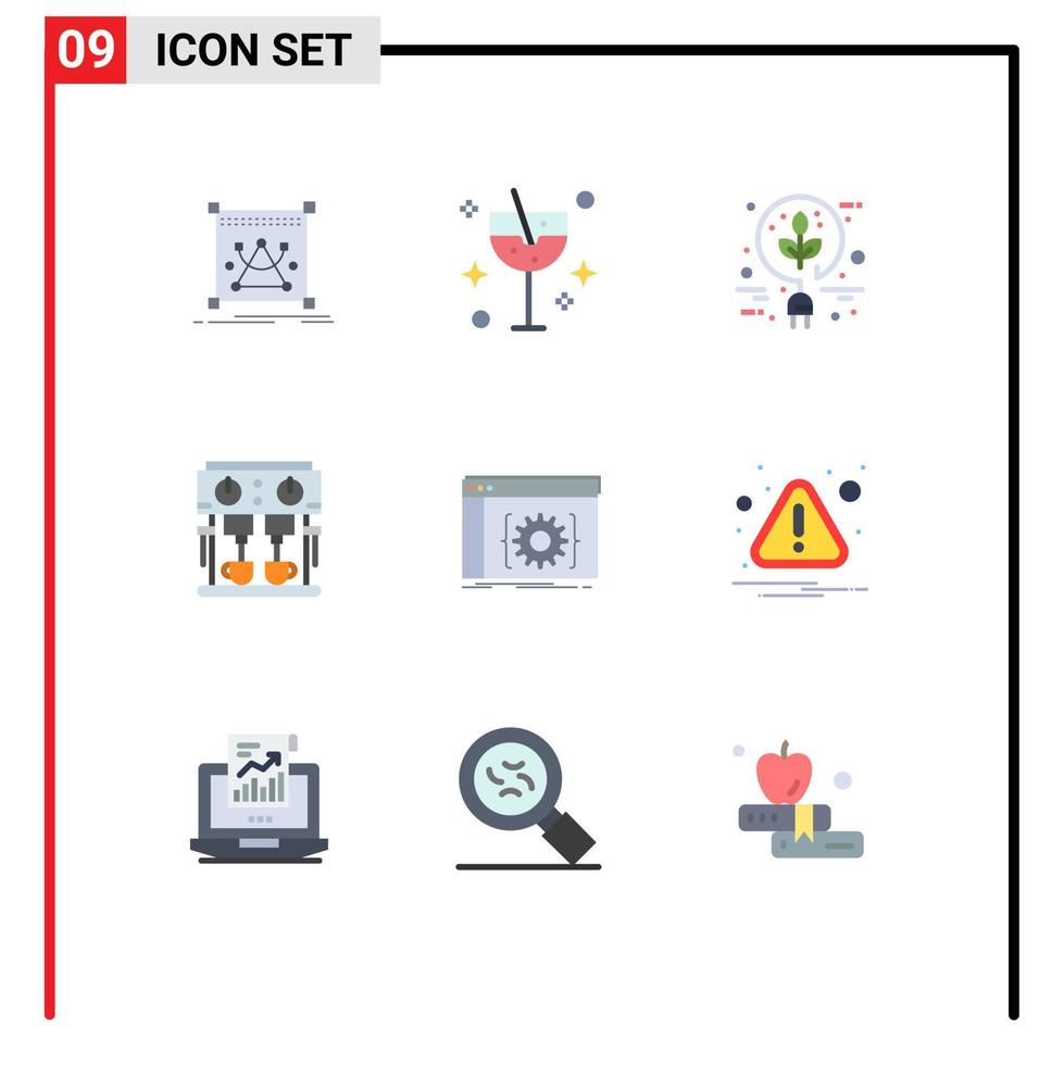 grupp av 9 platt färger tecken och symboler för app dryck bio maskin kaffe redigerbar vektor design element