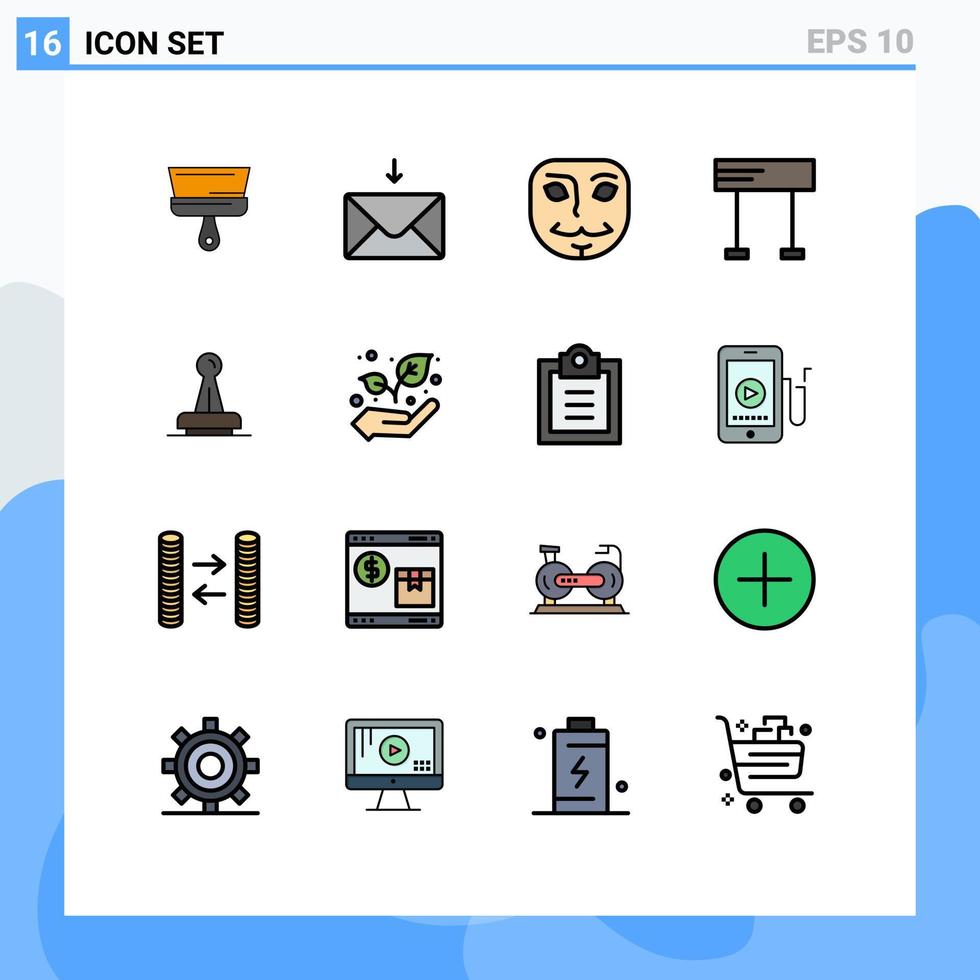 16 universell platt Färg fylld linje tecken symboler av Rättslig godkännande ansikte stämpel lopp redigerbar kreativ vektor design element